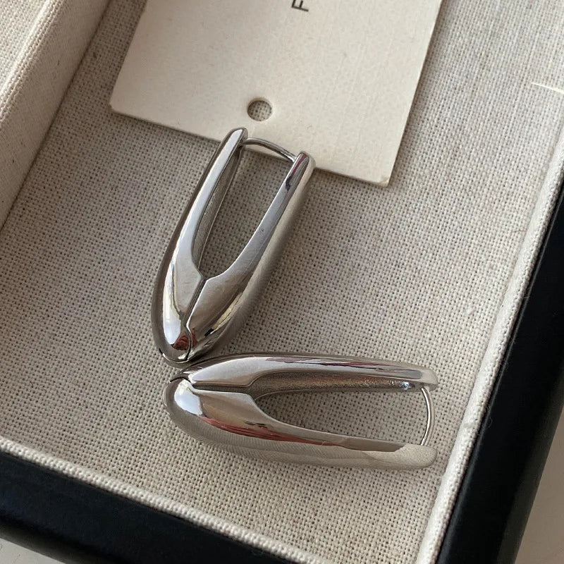 Vintage Gold Color Oval Hoop Earrings for Women Fashion Metal Smooth Geometric Ear Buckle Earring 2024 Party Jewelry Gift