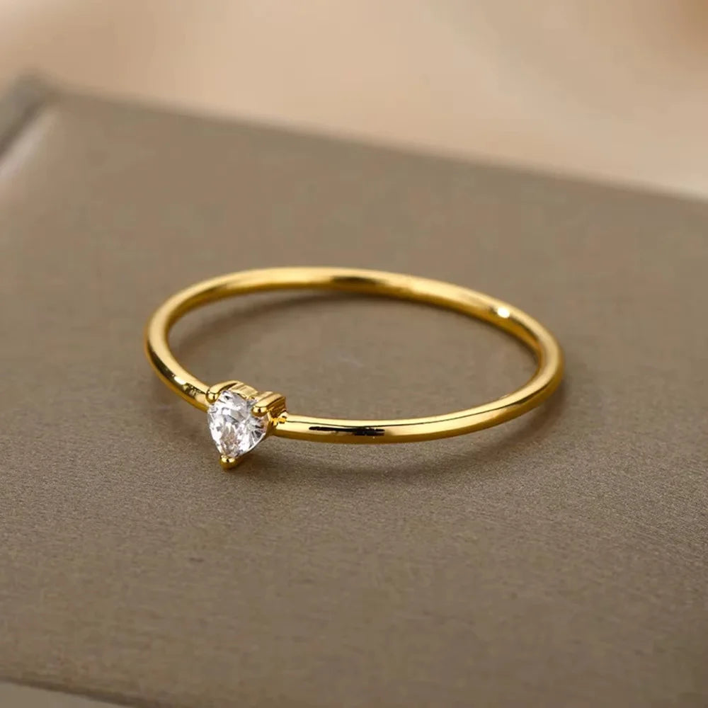 Clear Zircon Heart Charms Ring For Women Minimalism Love Gold/Silver Color Thin Ring Gifts For Girlfriend Daily Wear Jewelry